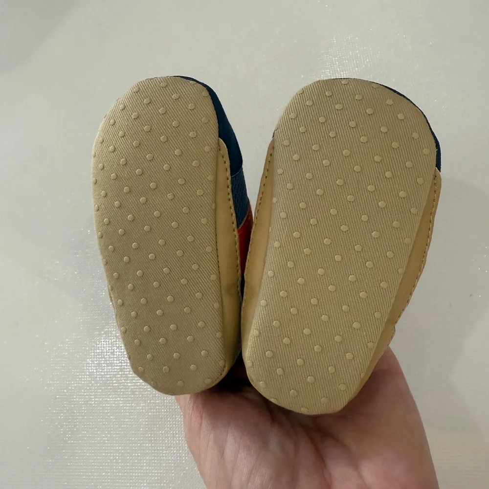 NWOT Carter's Navy and Olive Baby Shoes with Orange Accent 0-3 months